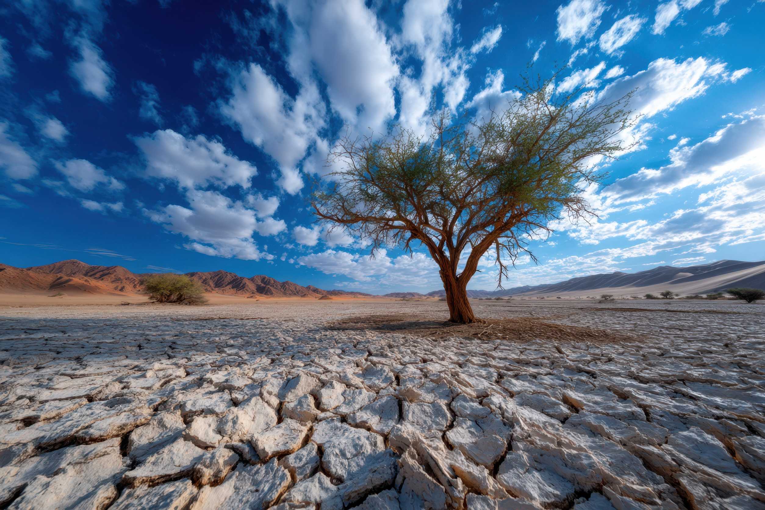 A lone tree in the Namib desert landscape