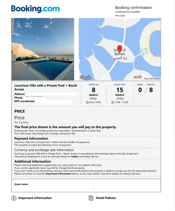 Confirmed Hotel Bookings