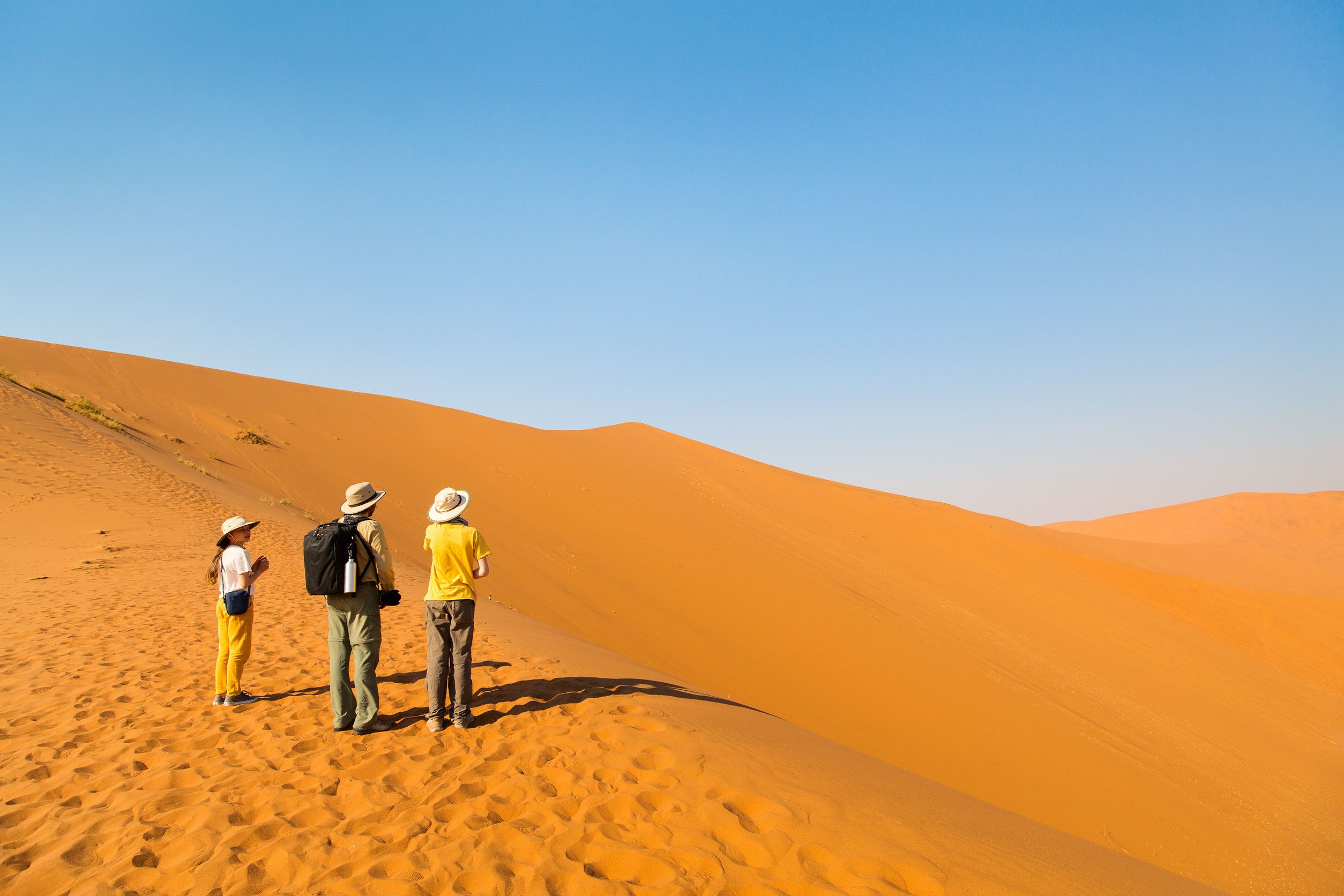 Family Standing At The Sossusvlei Dunes In Namibia