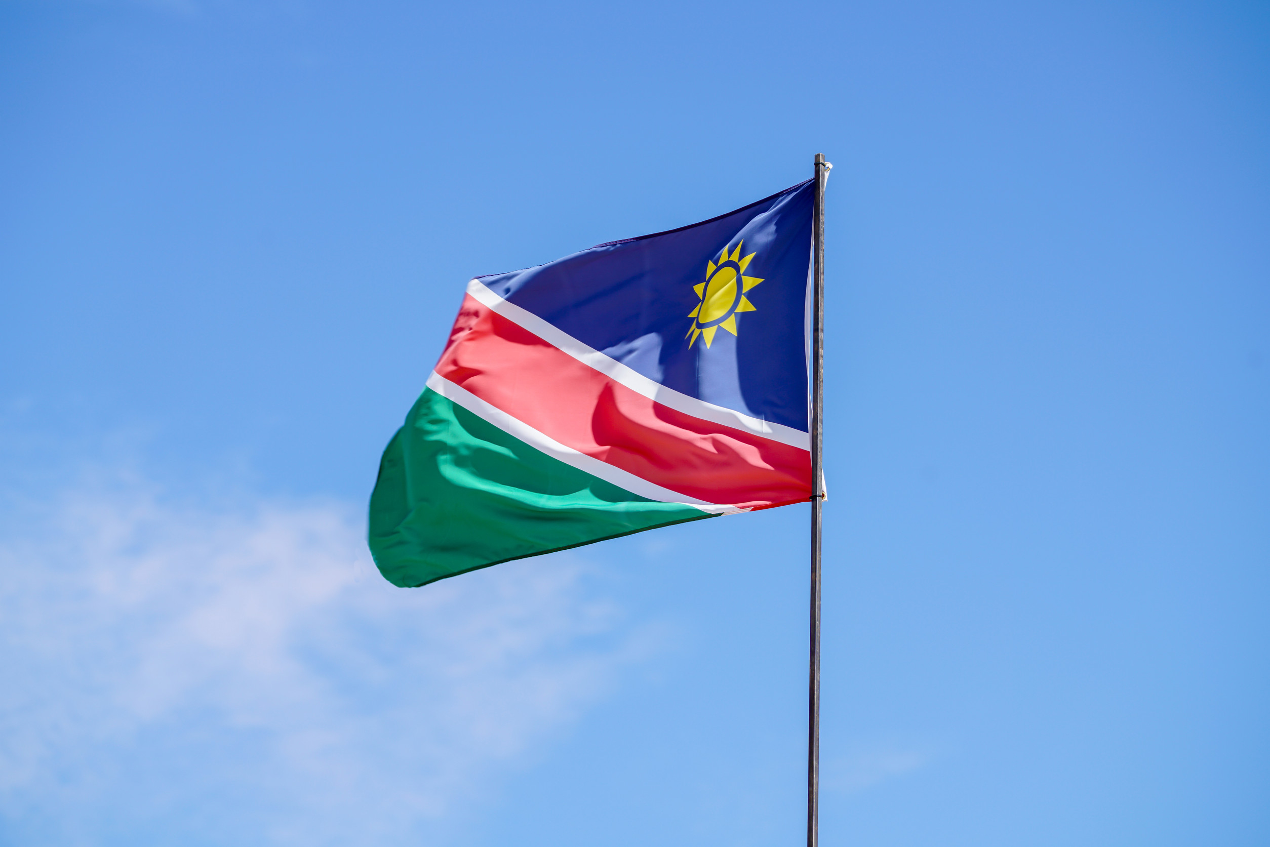Namibia national flag waving outdoors