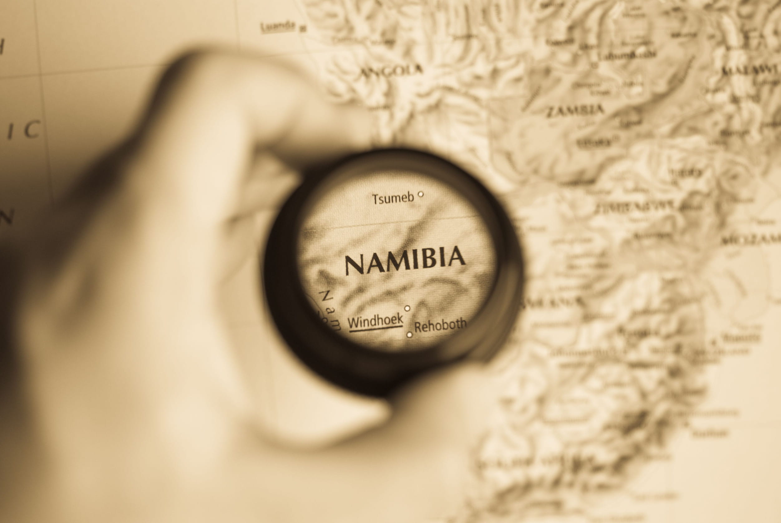 Selective Focus On Antique Map Of Namibia