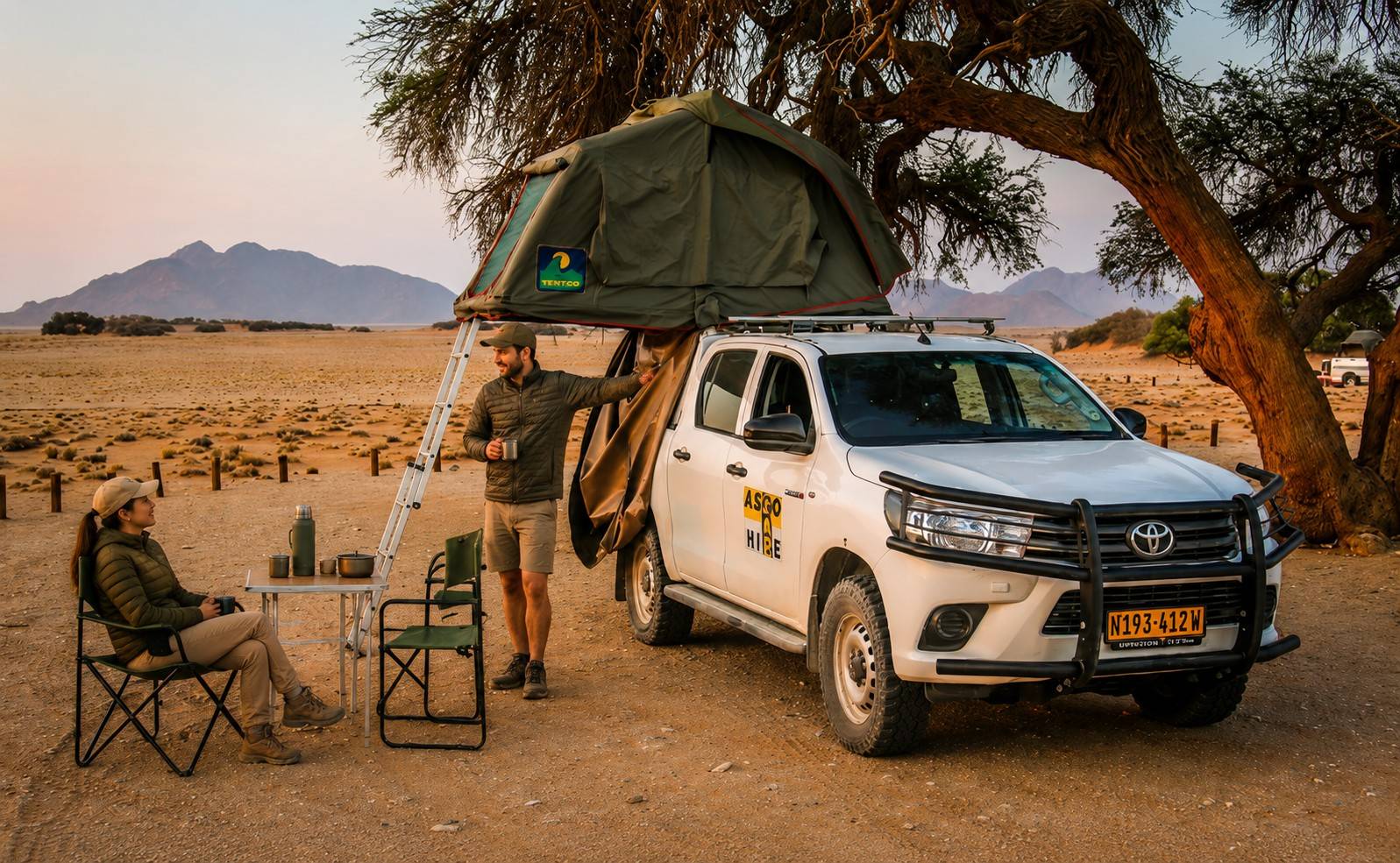 Travellers Camping Beside The Namibia Rooftop Tent