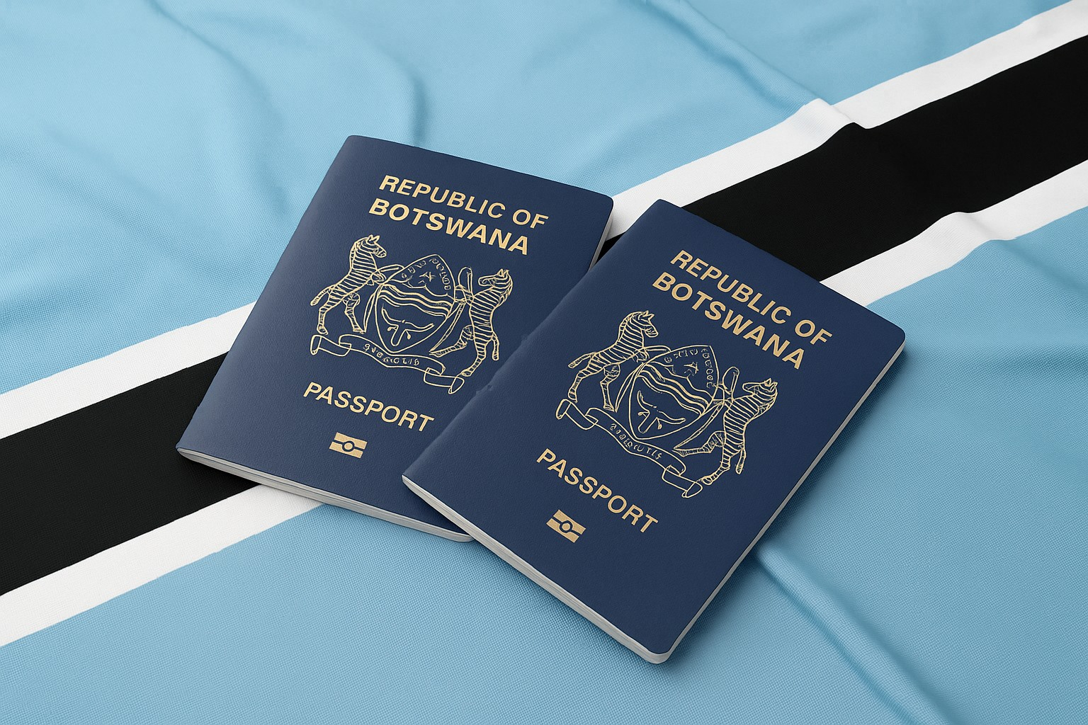 Two Botswana Passports on a Botswana Flag